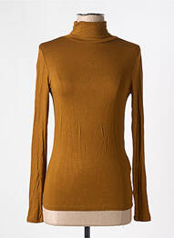 Pull col roulé coupe cintrée manches longues marron ICHI femme