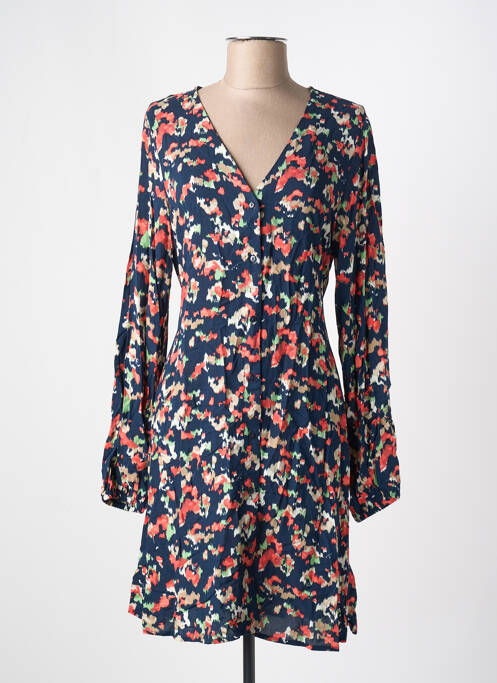 Robe mi-longue imprimé fantaisie manches longues bleu ICHI femme