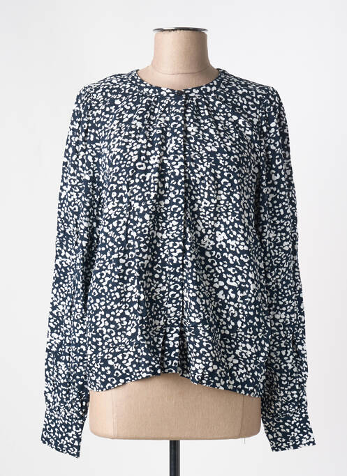 Chemisier tissage popeline manches longues bleu ICHI femme
