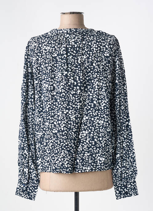Chemisier tissage popeline manches longues bleu ICHI femme