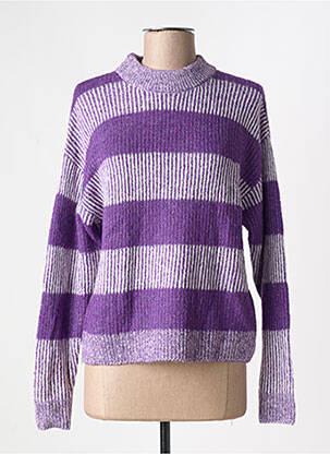 Pull tissage chiné manches longues violet ICHI femme