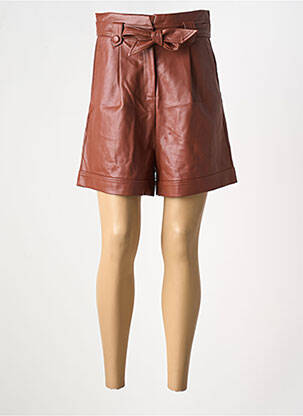 Short tissage simili-cuir taille haute marron GRACE & MILA femme