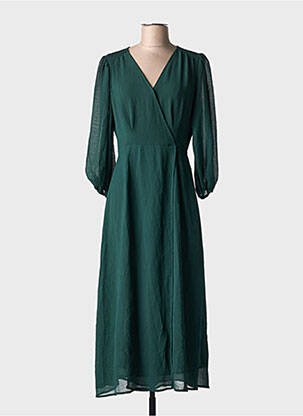 Robe longue tissage crêpe manches 3/4 vert GRACE & MILA femme