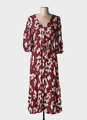 Robe longue imprimé fleurs manches 3/4 rouge GRACE & MILA femme