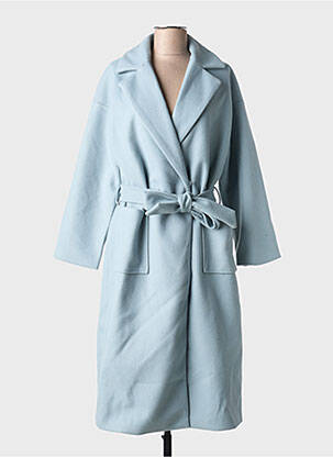 Manteau long fermeture pressionnée sans capuche bleu ICHI femme