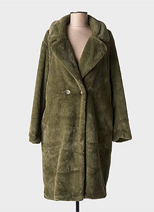 Manteau long coupe droite sans capuche vert ICHI femme