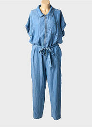 Combi-pantalon poches manches courtes bleu C'MELODIE femme
