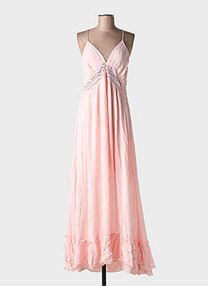 Robe longue tissage crêpe fines bretelles rose BY SWAN femme
