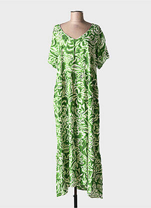 Robe longue imprimé fantaisie manches courtes vert C'FLO femme