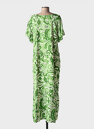 Robe longue tissage popeline manches courtes vert C'FLO femme