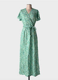 Robe longue imprimé fantaisie manches courtes vert ELENA Z femme