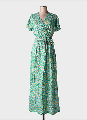 Robe longue imprimé fantaisie manches courtes vert ELENA Z femme