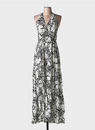 Robe longue imprimé fleurs sans manche noir C'FLO femme