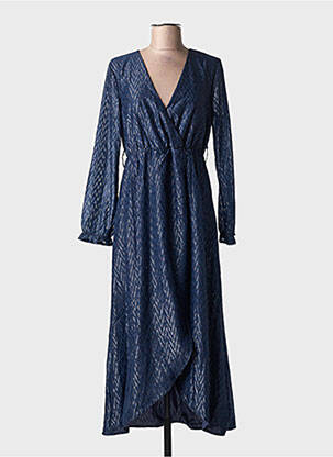 Robe mi-longue manches longues manches longues bleu LILIE ROSE femme