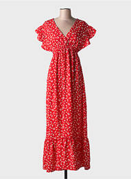 Robe longue manches courtes manches courtes rouge ELENA Z femme