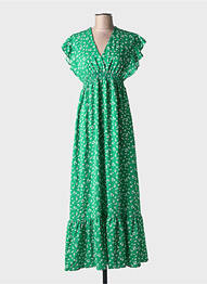 Robe longue manches courtes manches courtes vert ELENA Z femme