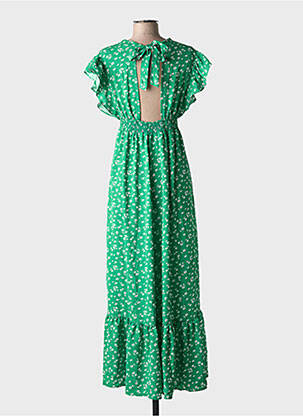 Robe longue manches courtes manches courtes vert ELENA Z femme
