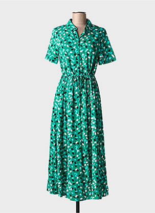 Robe mi-longue imprimé fantaisie manches courtes vert PIECES femme