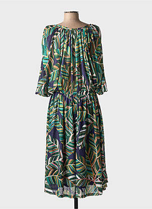 Robe longue tissage popeline manches longues vert MOLLY BRACKEN femme