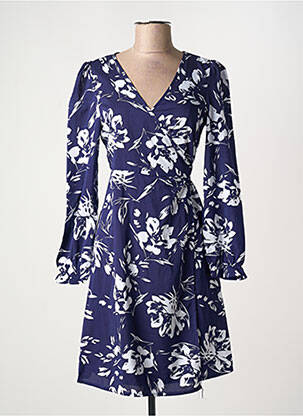 Robe mi-longue imprimé fleurs manches longues bleu LILIE ROSE femme