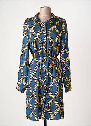 Robe mi-longue imprimé fantaisie manches longues bleu AKOZ DE TOI femme