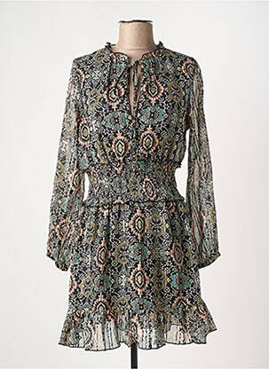 Robe mi-longue imprimé fantaisie manches longues noir MOLLY BRACKEN femme