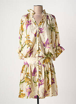 Robe mi-longue imprimé fantaisie manches longues beige PURPLE QUEEN femme