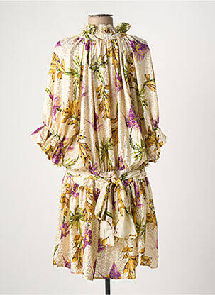 Robe mi-longue imprimé fantaisie manches longues beige PURPLE QUEEN femme