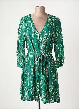 Robe mi-longue imprimé fantaisie manches longues vert LA PETITE ETOILE femme