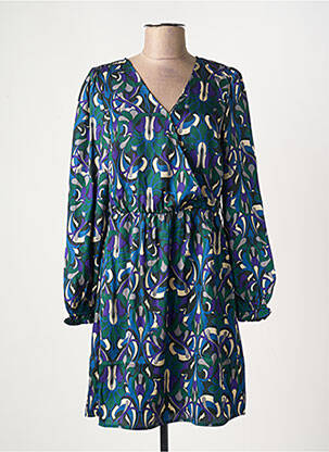 Robe mi-longue imprimé fantaisie manches longues bleu AKOZ DE TOI femme
