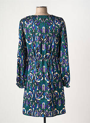 Robe mi-longue imprimé fantaisie manches longues bleu AKOZ DE TOI femme