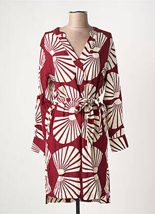 Robe mi-longue imprimé fantaisie manches longues rouge AKOZ DE TOI femme