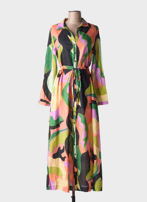 Robe longue manches longues manches longues vert GRACE & MILA femme