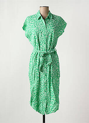 Robe mi-longue imprimé fleurs manches courtes vert PIECES femme
