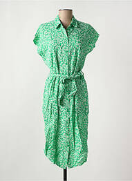Robe mi-longue imprimé fleurs manches courtes vert PIECES femme