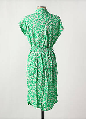 Robe mi-longue imprimé fleurs manches courtes vert PIECES femme