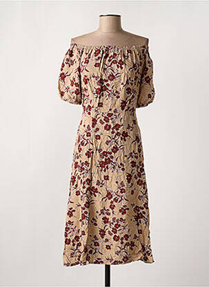 Robe mi-longue imprimé fleurs manches courtes beige J.STARS femme