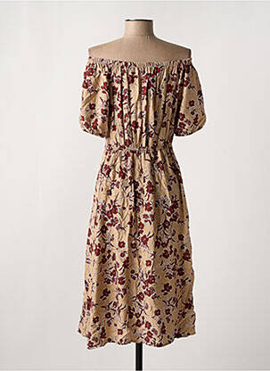 Robe mi-longue imprimé fleurs manches courtes beige J.STARS femme