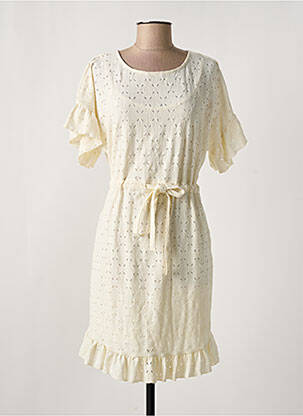 Robe mi-longue tissage crêpe manches courtes beige PIECES femme
