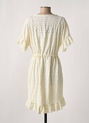 Robe mi-longue tissage crêpe manches courtes beige PIECES femme