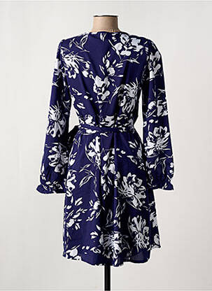 Robe mi-longue imprimé fleurs manches longues bleu LILIE ROSE femme