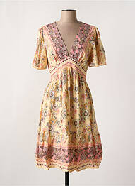 Robe mi-longue imprimé fleurs manches courtes beige IN APRIL 1986 femme