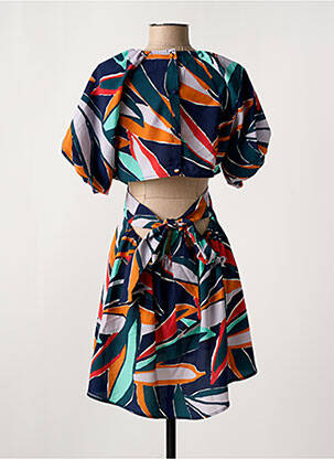 Robe mi-longue imprimé fantaisie manches courtes bleu TIFFOSI femme