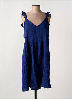 Robe mi-longue tissage crêpe fines bretelles bleu MOLLY BRACKEN femme
