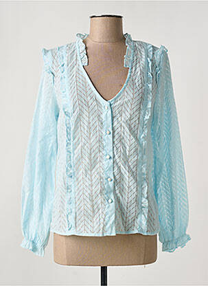 Chemisier tissage crêpe manches longues bleu LOVIE & CO femme