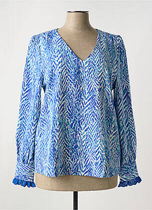 Blouse tissage popeline manches longues bleu CERISE BLUE femme