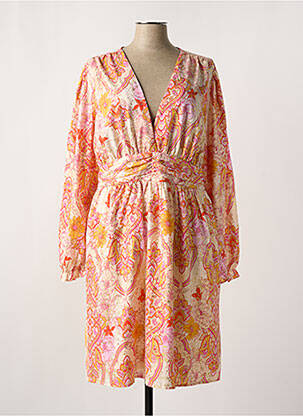 Robe mi-longue imprimé fleurs manches longues beige APRIL NAVY femme