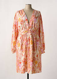 Robe mi-longue imprimé fleurs manches longues beige APRIL NAVY femme