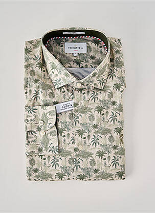 Chemise manches longues imprimé fantaisie beige VICOMTEA homme