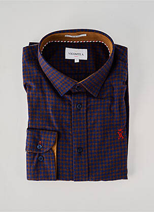 Chemise manches longues imprimé carreaux bleu VICOMTEA homme